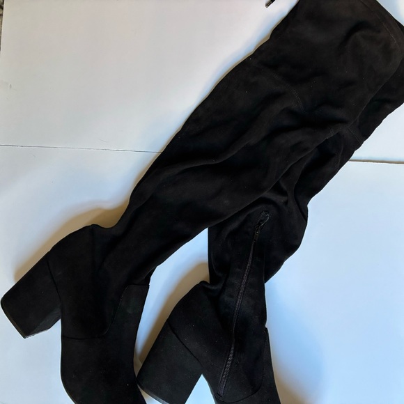 Bar III Ariana Black Suede Over the Knee Heeled Almond Toe Boots - Picture 6 of 7